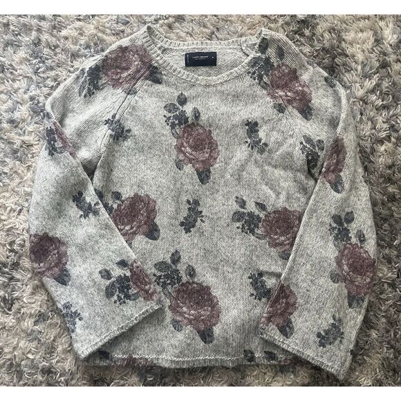 Lucky Brand Sweaters - Lucky Brand Pullover Knit Sweater Gray Floral Sz M Wool Blend